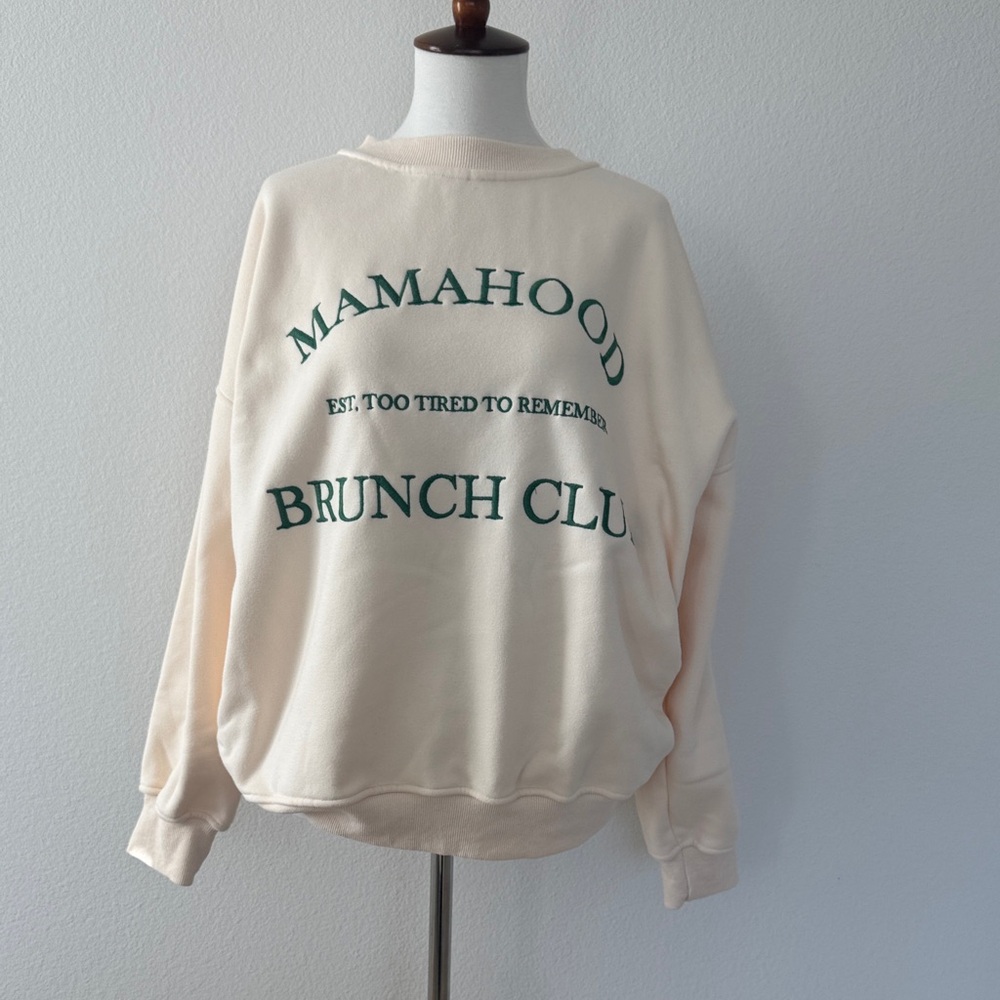 Mamahood Cream Sweater with Green Print